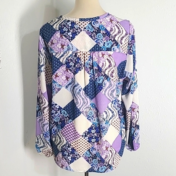 Pleione Multicolor Shades of Blue & Purple Patchwork Blouse, Size Large - Picture 5 of 8